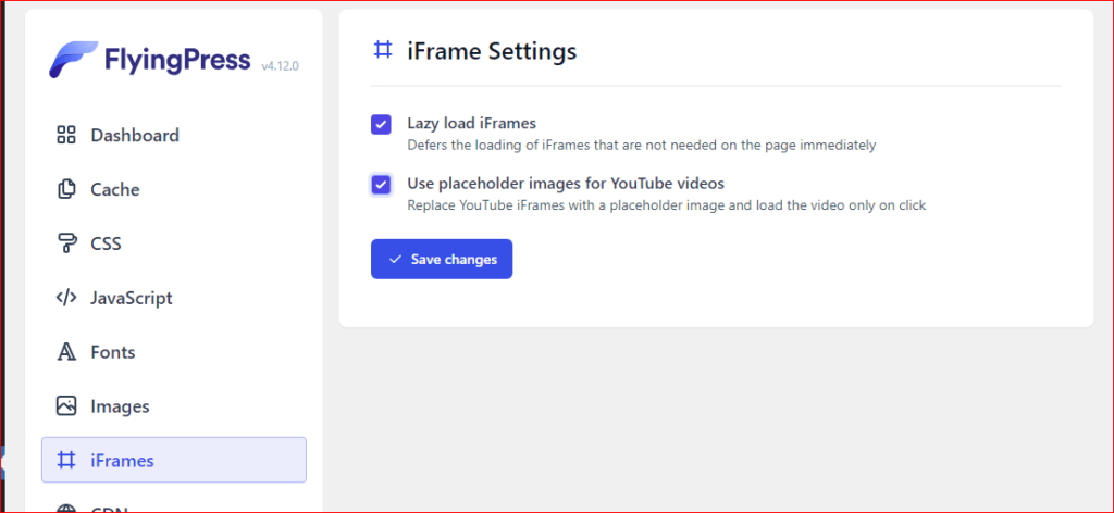 configurações de iframe