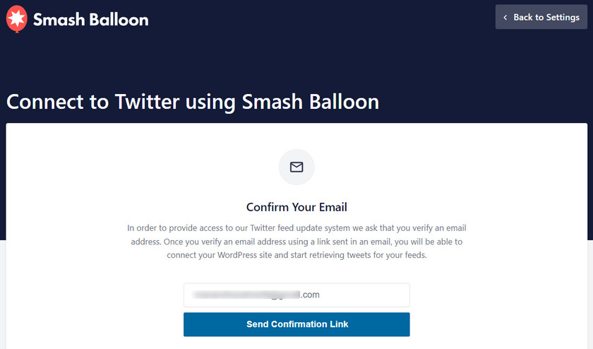 подтвердите свой адрес электронной почты с помощью Smash Ballon
