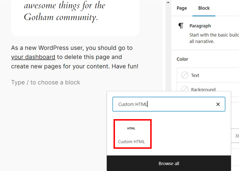 aggiungi blocco html personalizzato: mostra i tweet recenti in WordPress