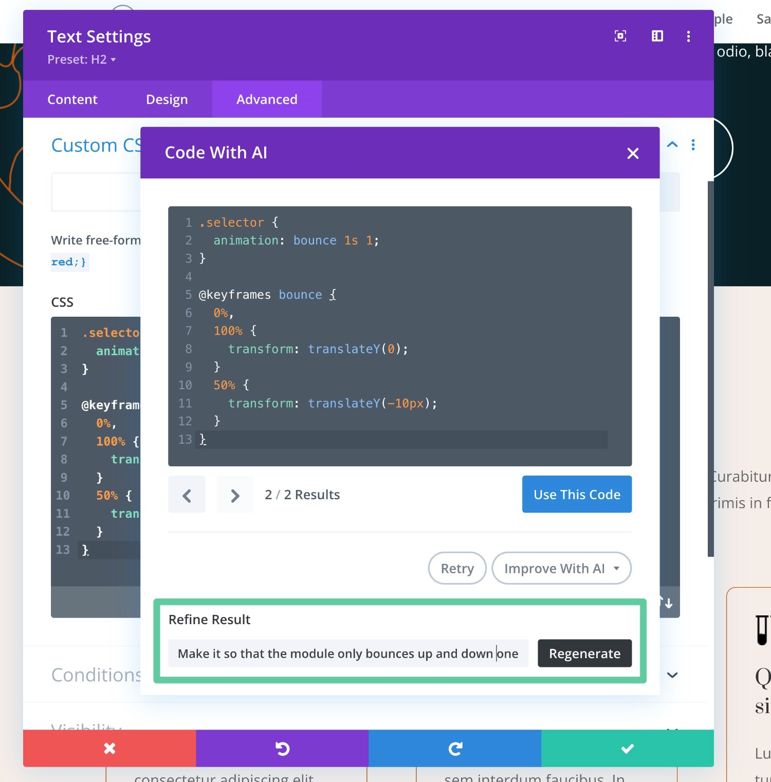 การปรับแต่ง CSS แบบกำหนดเองของ Divi AI