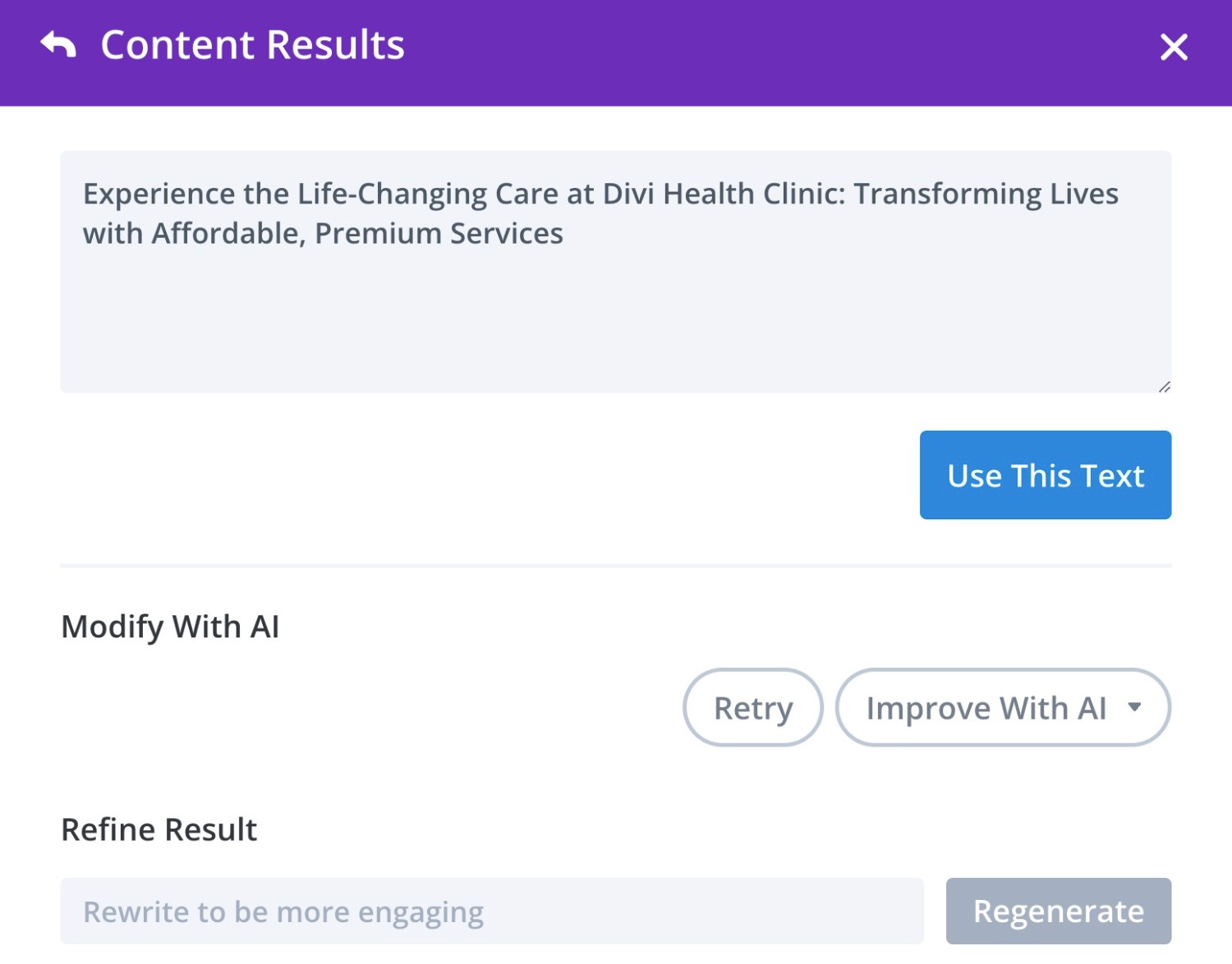 Ejemplo 2 de generación de contenido Divi AI