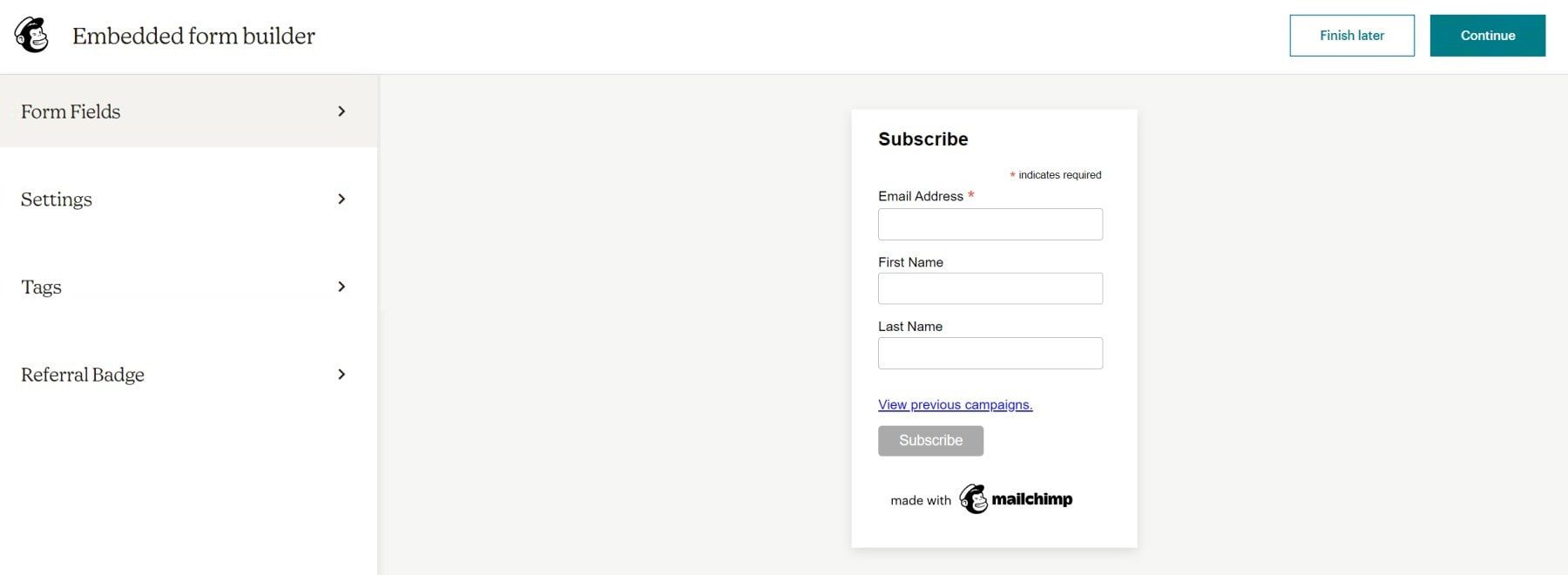 สร้างฟอร์ม Mailchimp