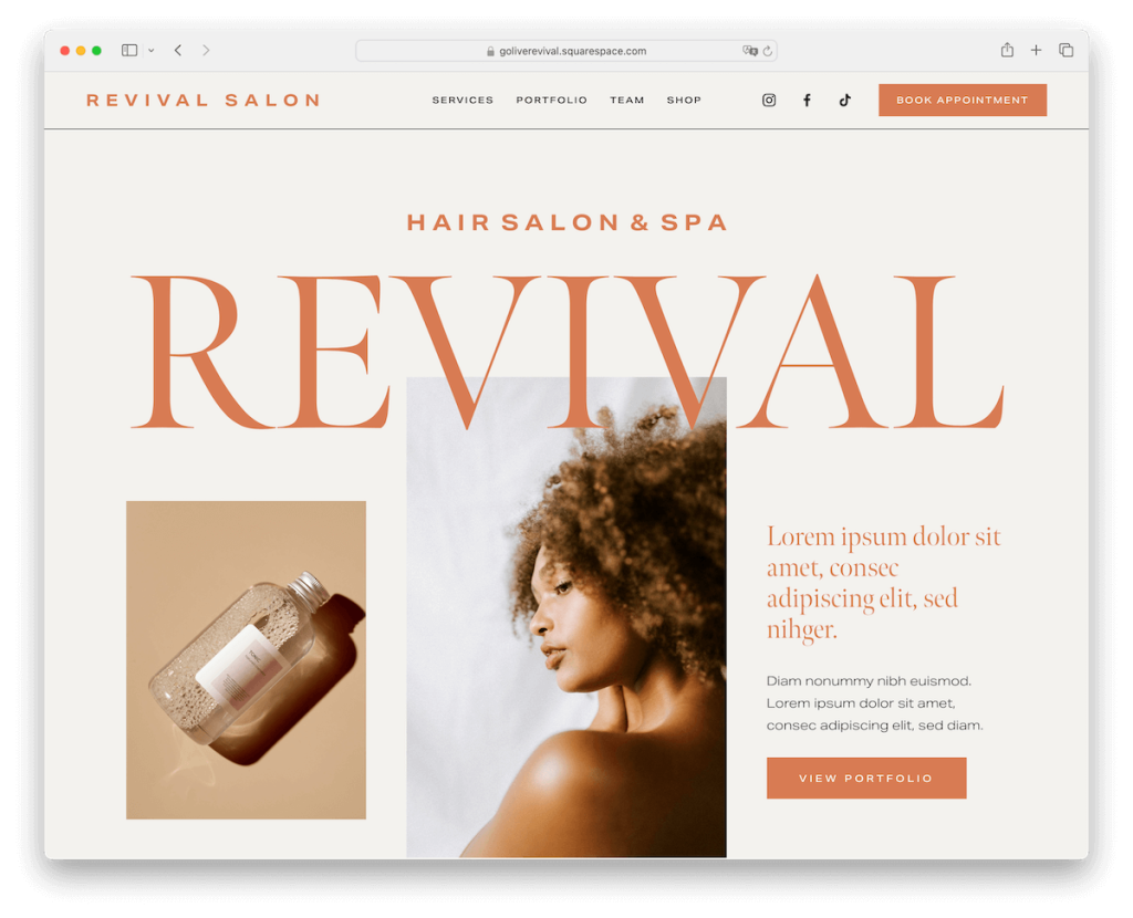 modèle de salon de coiffure Squarespace Revival