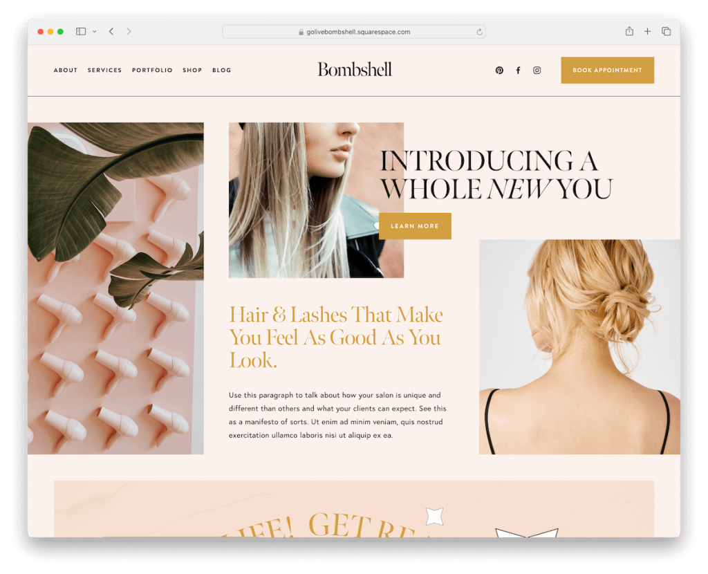 modello di bellezza di Squarespace bomba