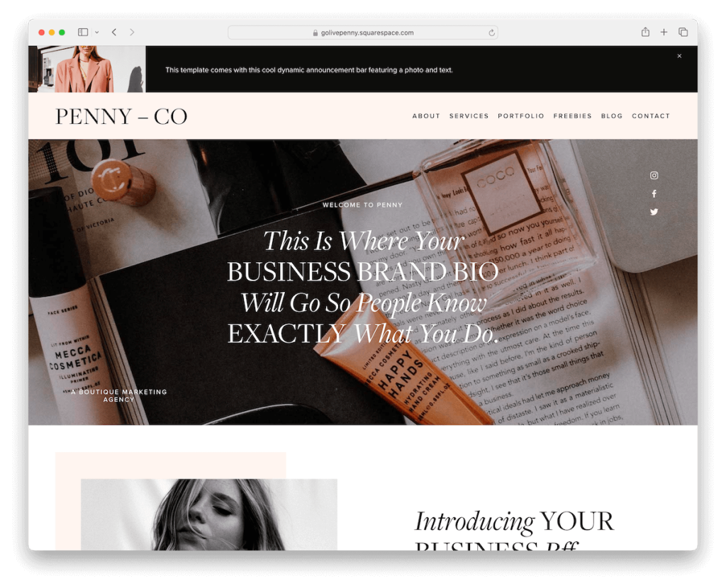 szablon salonu fryzjerskiego penny Squarespace