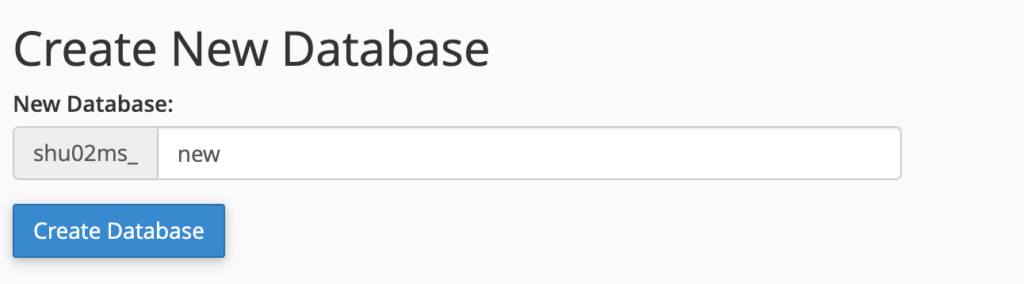 Uno screenshot per creare un nuovo database