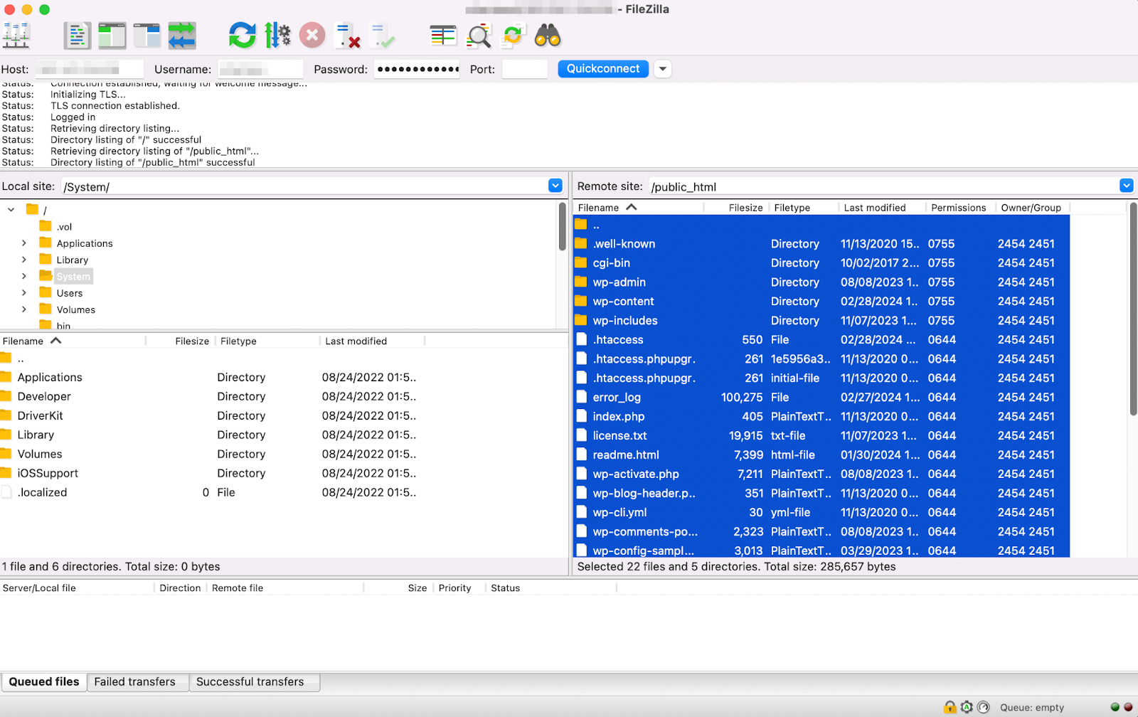 การเลือกไฟล์ทั้งหมดใน FileZilla