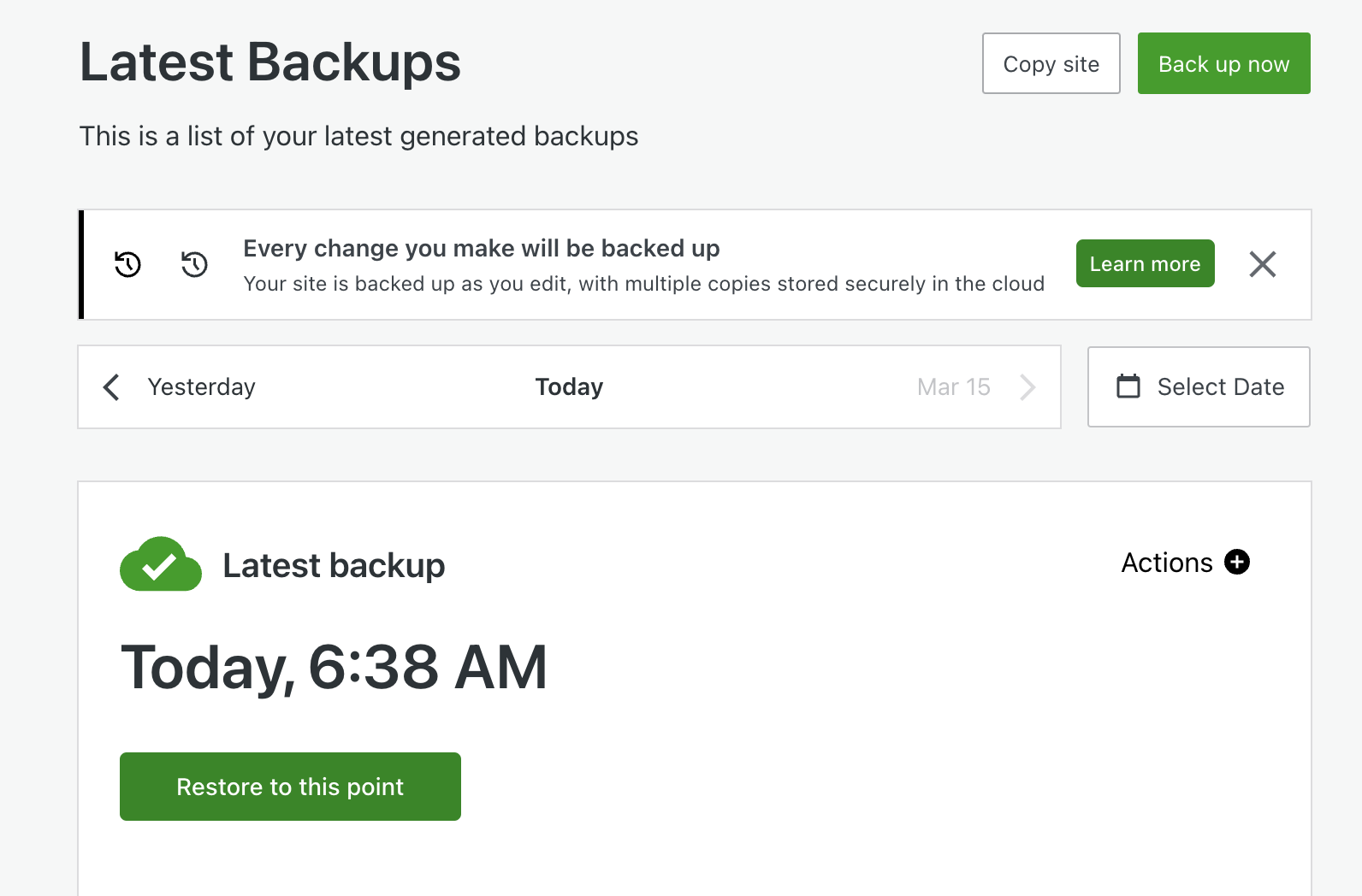 daftar backup terbaru dari Jetpack