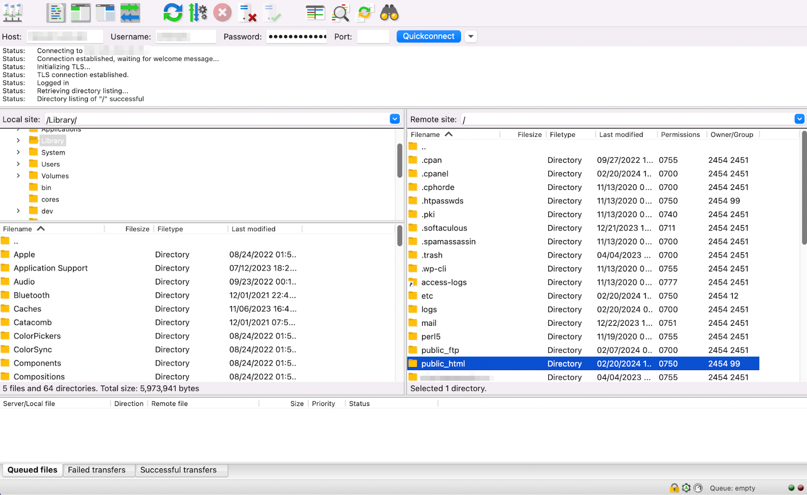 Connessione FileZilla