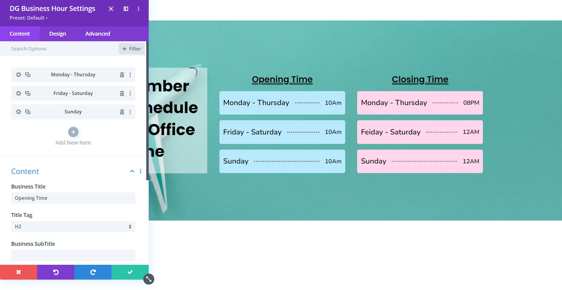 Horaires d'ouverture de DiviGrid