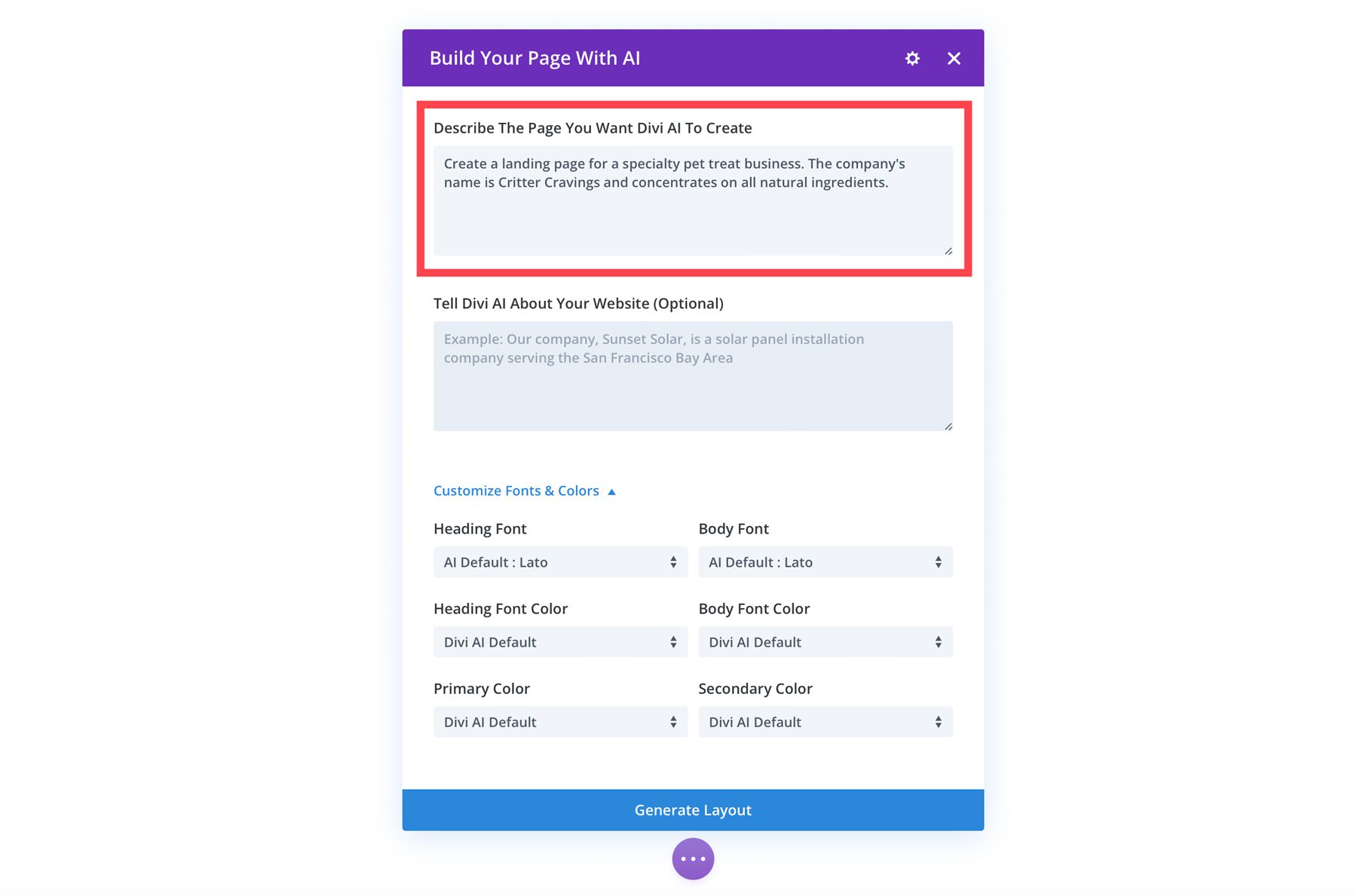 Divi Layouts AI açıklaması