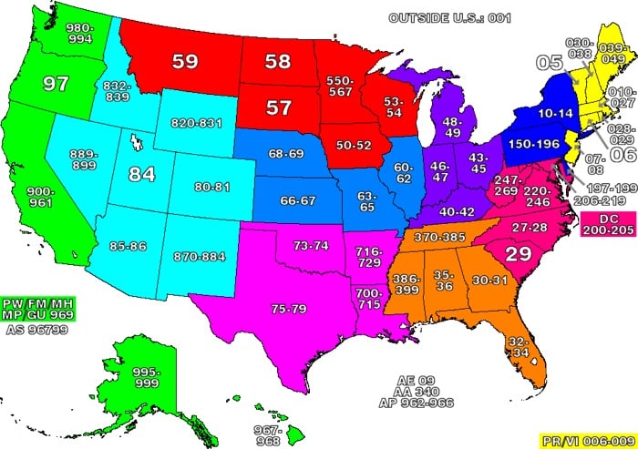Карта почтовых индексов США - WPForms Map of US ZIP codes