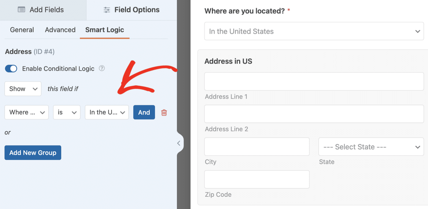 Conditional logic field for address