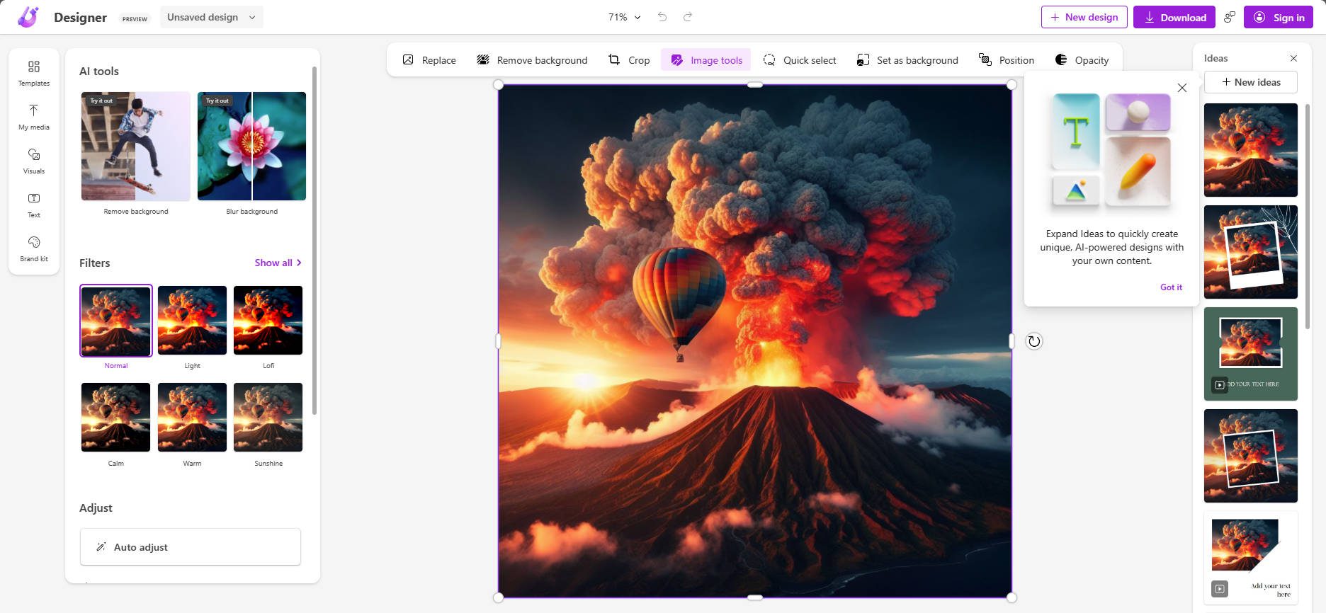 Microsoft Designer で AI 画像を編集する