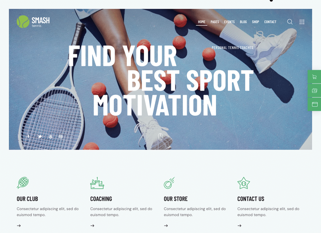 Smash - Tema de WordPress para tenis