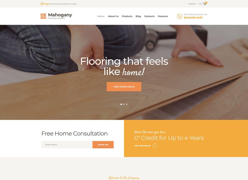 Mahogany - Tema de WordPress para empresas de carpintería y pisos