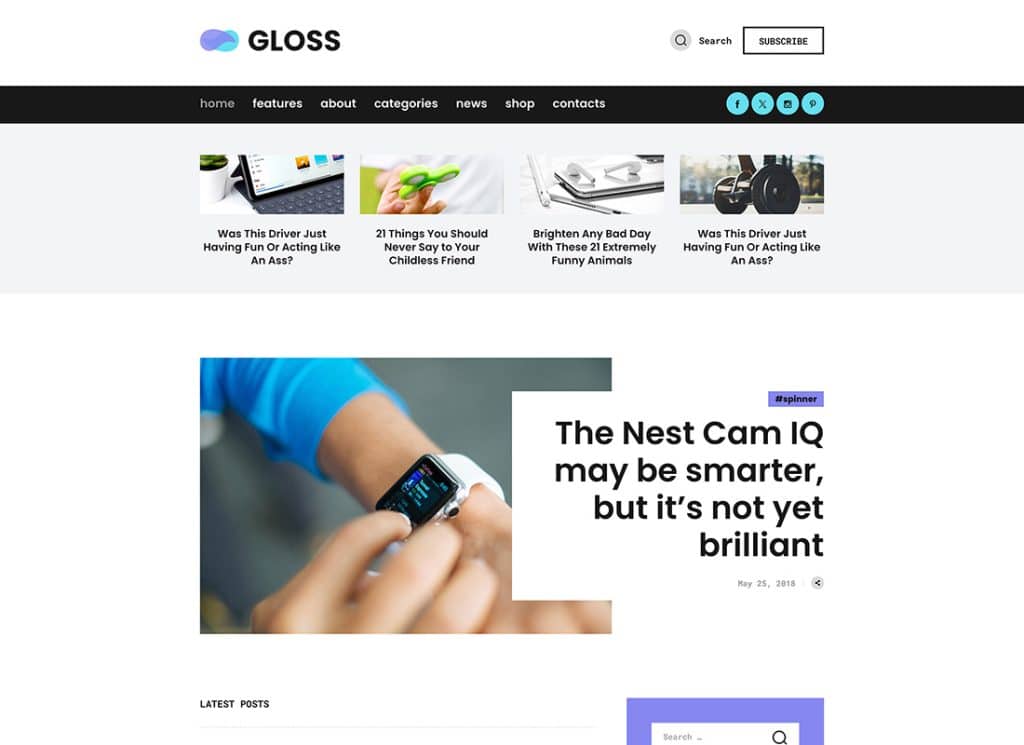 Gloss - Thème de blog WordPress pour Viral News Magazine + Boutique