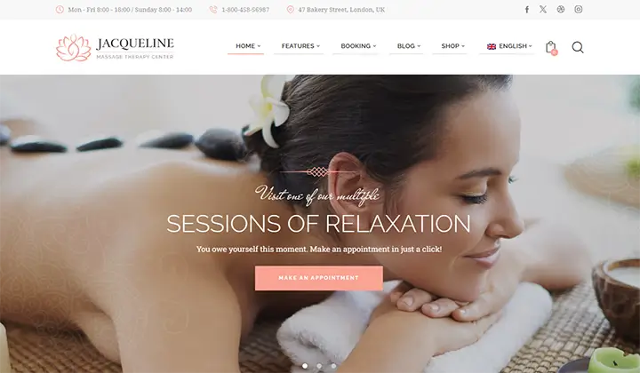 Jacqueline is one of the best appointment booking WordPress themes for Spa.