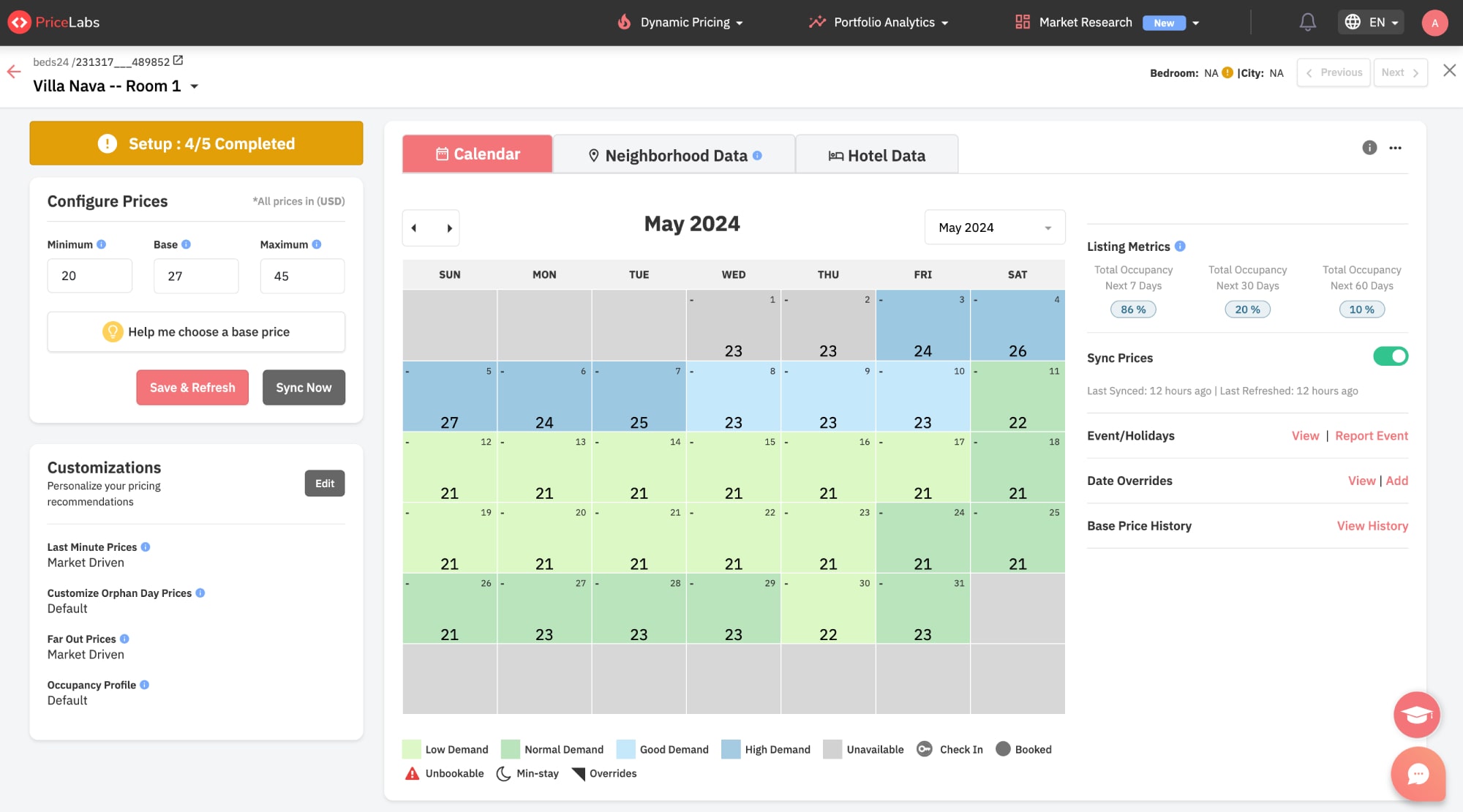 PriceLabs-Dashboard Calendário de preços.