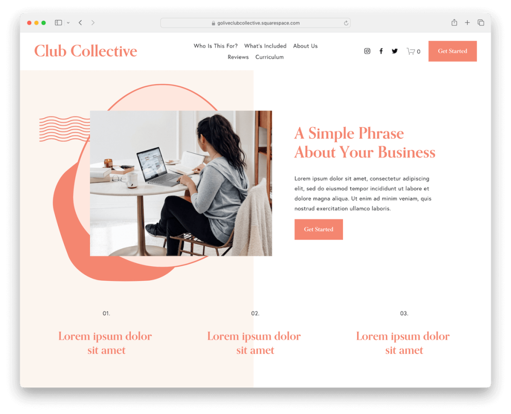 เทมเพลตองค์กร clubcollective squarespace