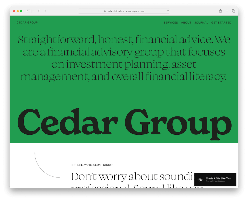 เทมเพลตการเงินของ Cedar Squarespace