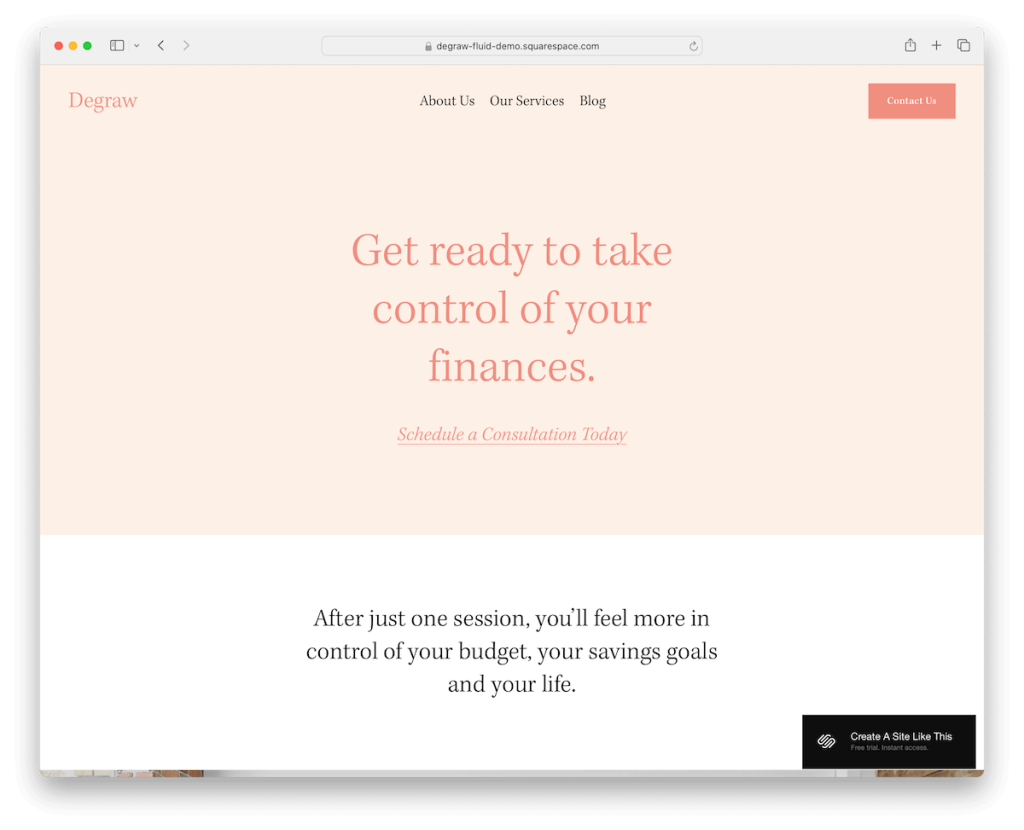 șablon de finanțare degraw squarespace