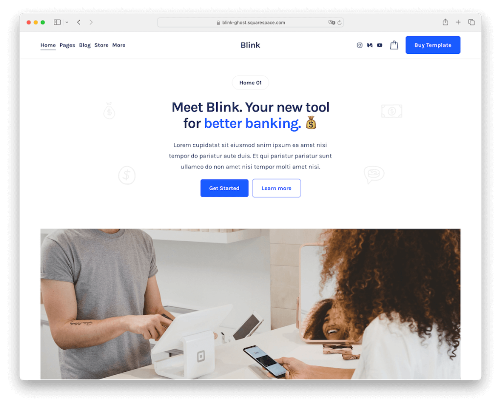 เทมเพลตการเงินของ Blink Squarespace