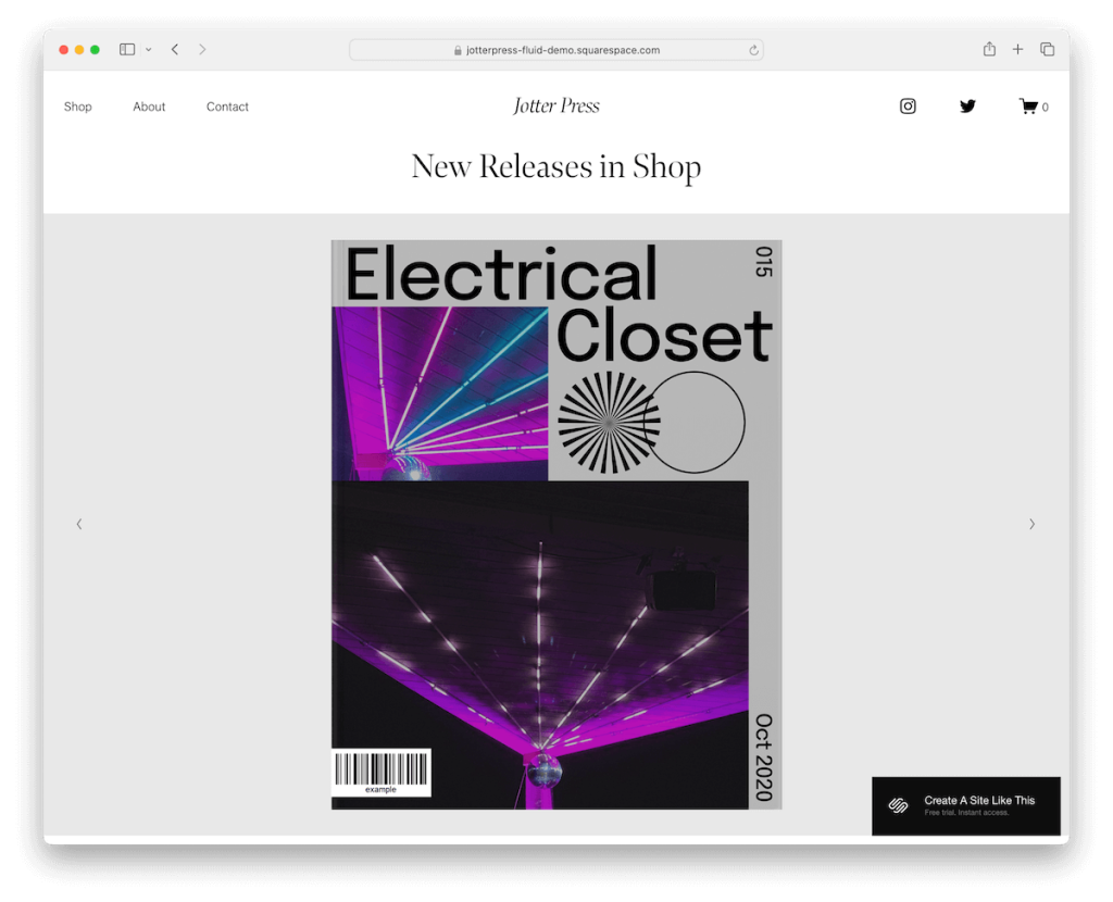 modello di e-commerce jotterpress Squarespace