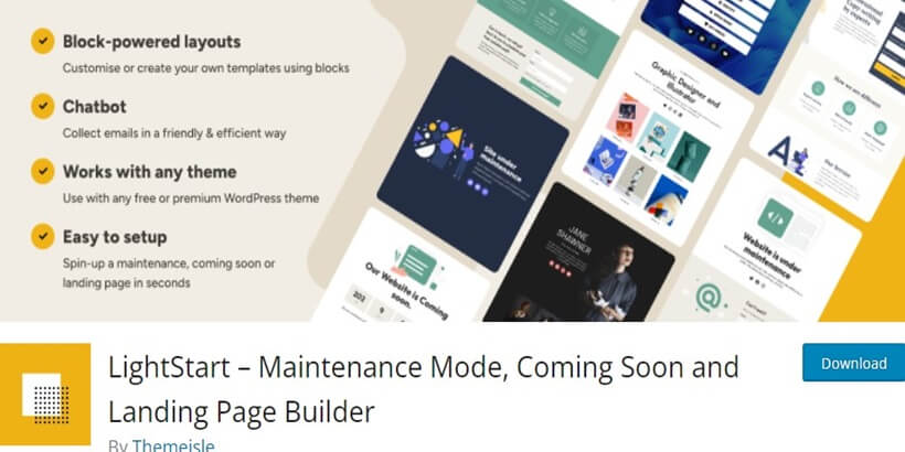 LightStart – Modo de manutenção, em breve e Landing-Page-Builder-Best-WordPress-Maintenance-Plugins