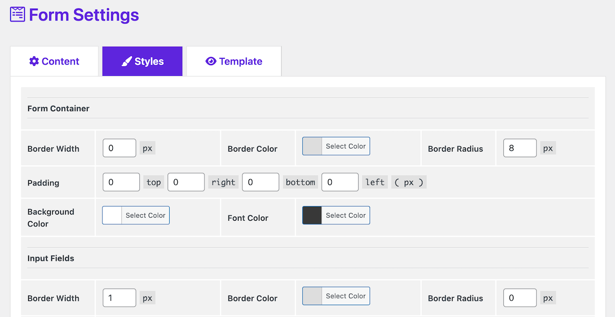 Formulario de personalización de AidWP