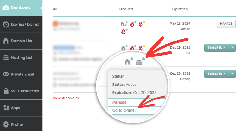 Accesați cpanel în Namecheap