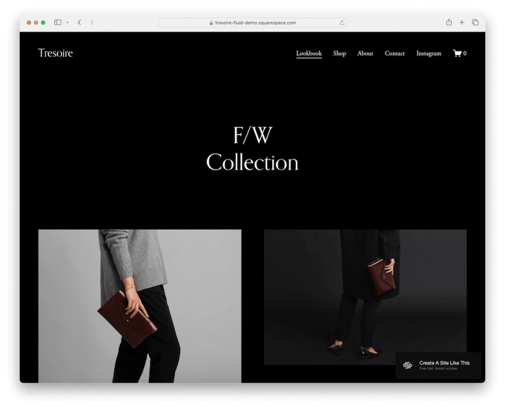 șablon de bijuterii tresoire squarespace