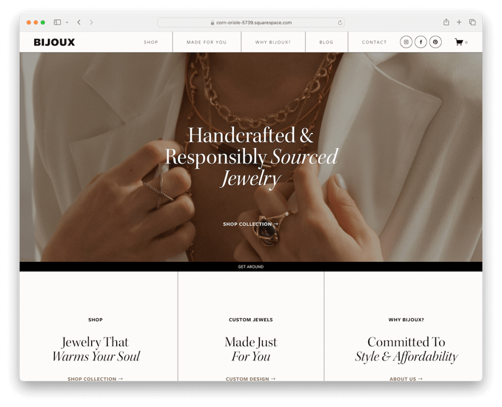 șablon de bijuterii bijoux squarespace