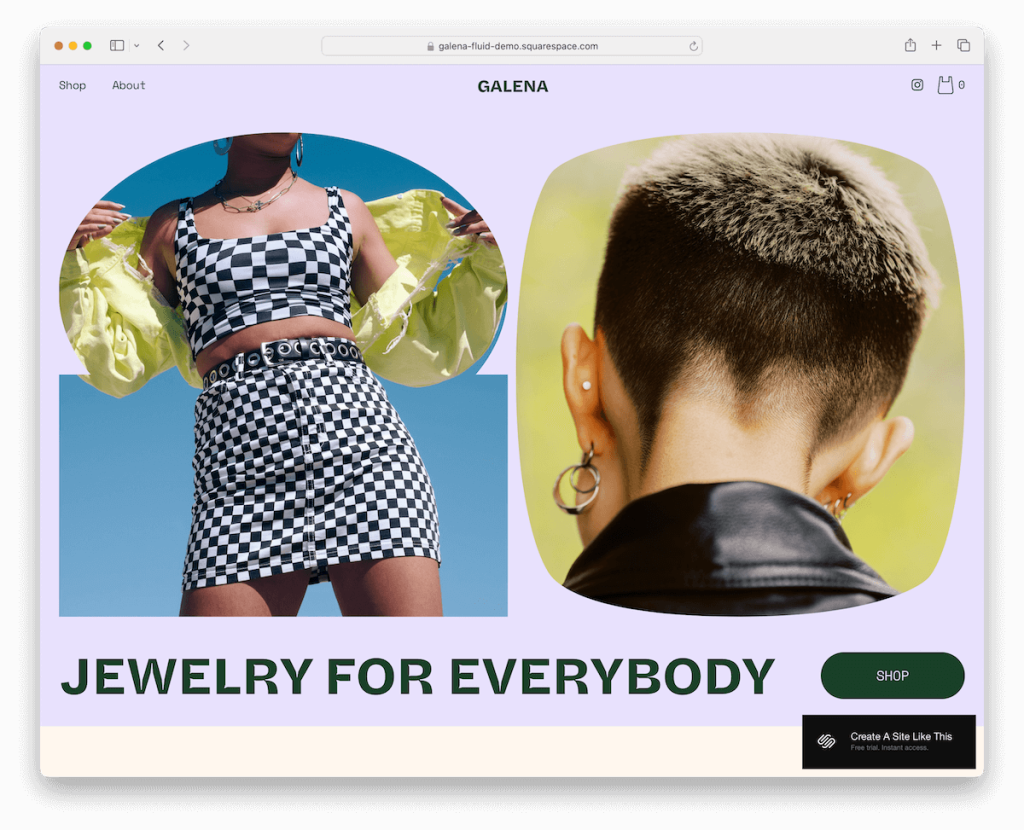 șablon de bijuterii galena squarespace