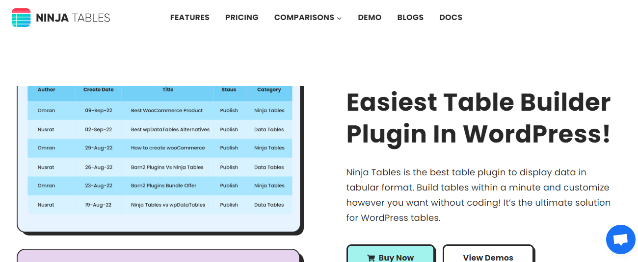 Ninja Tables est un plugin de table axé sur les ventes qui peut être utilisé pour les plans tarifaires, les comparaisons de produits et même les listes.