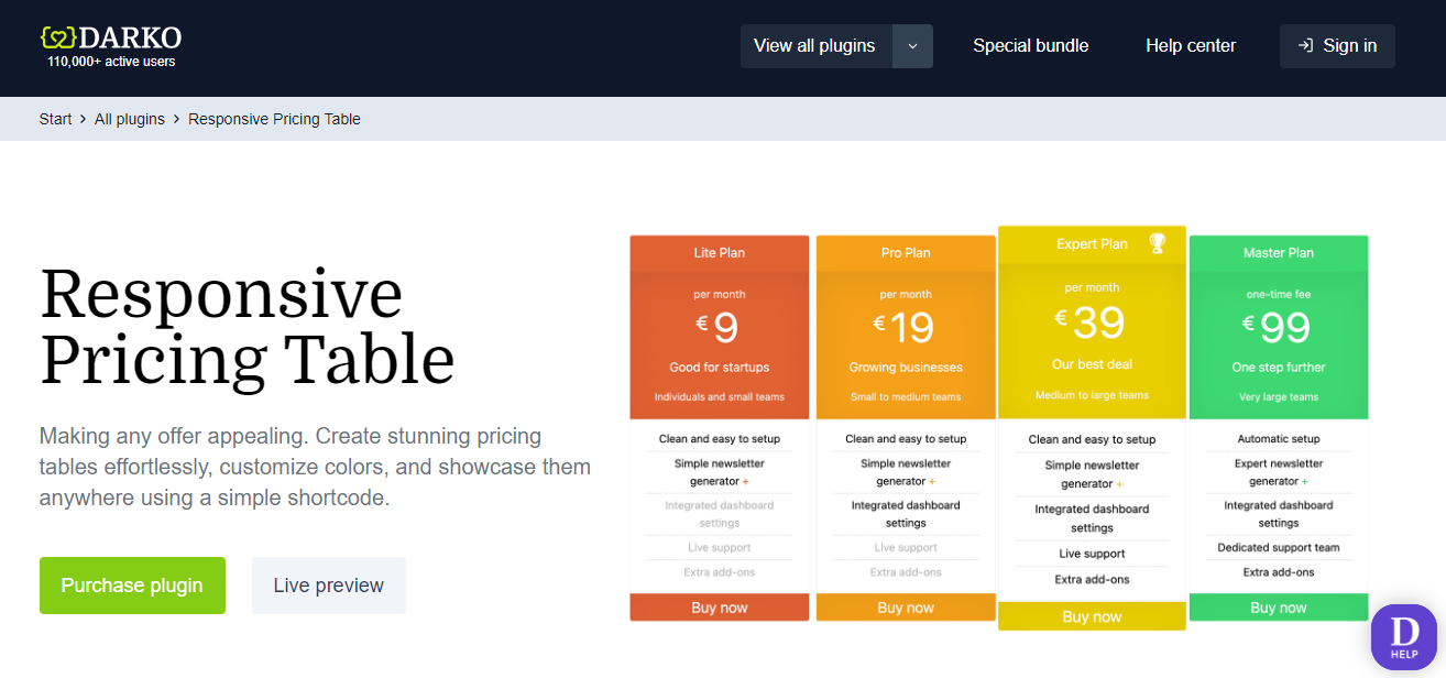 Responsive Pricing Table est un autre plugin que vous pourriez envisager si vous vendez des forfaits ou des abonnements.