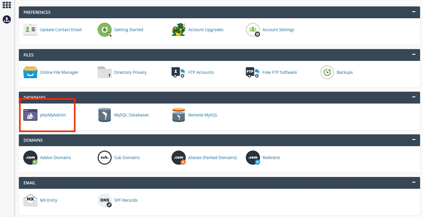 ภาพหน้าจอของ php-my-admin-panel screenshot-of-the-php-my-admin-panel