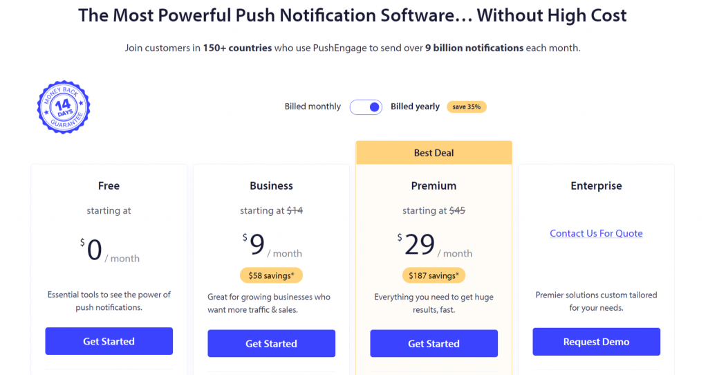 Web Sitenize WordPress Anlık Bildirimleri Nasıl Eklenir? 21 Pushengage Pricing