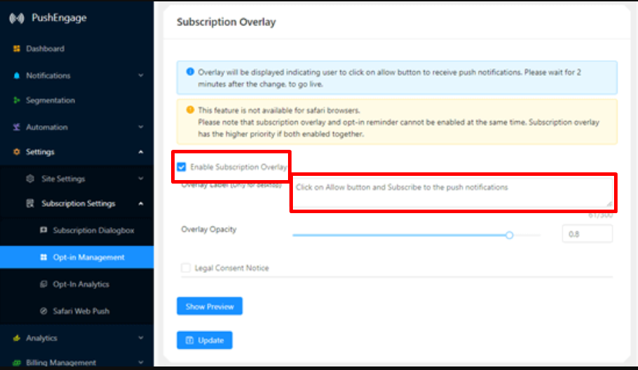 Web Sitenize WordPress Anlık Bildirimleri Nasıl Eklenir 38 Enable Overlay feature on your Website