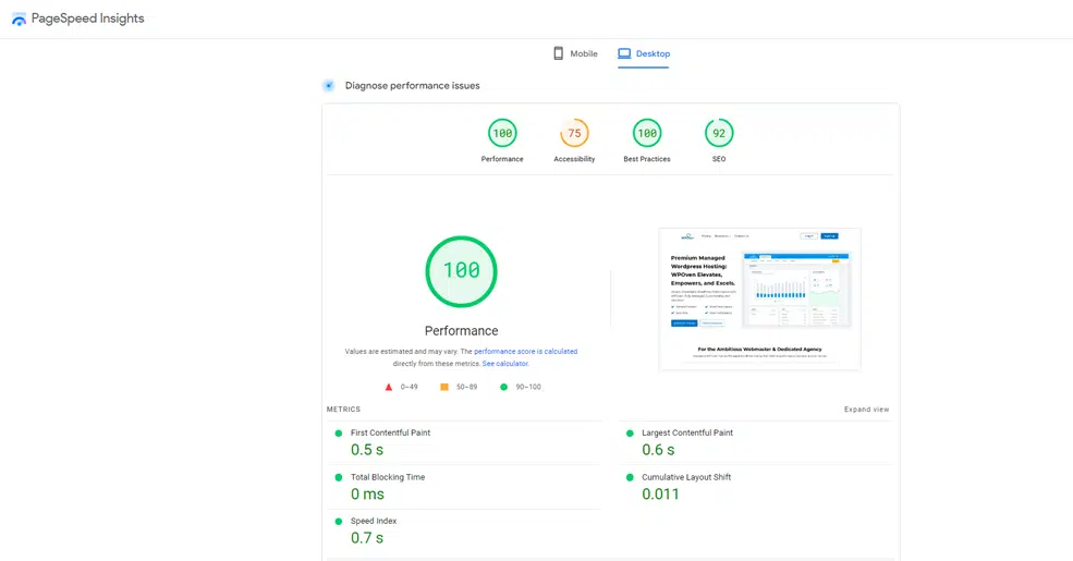 핵심 웹 바이탈: 3에 대해 알아야 할 모든 것 Page SPeed Insight result