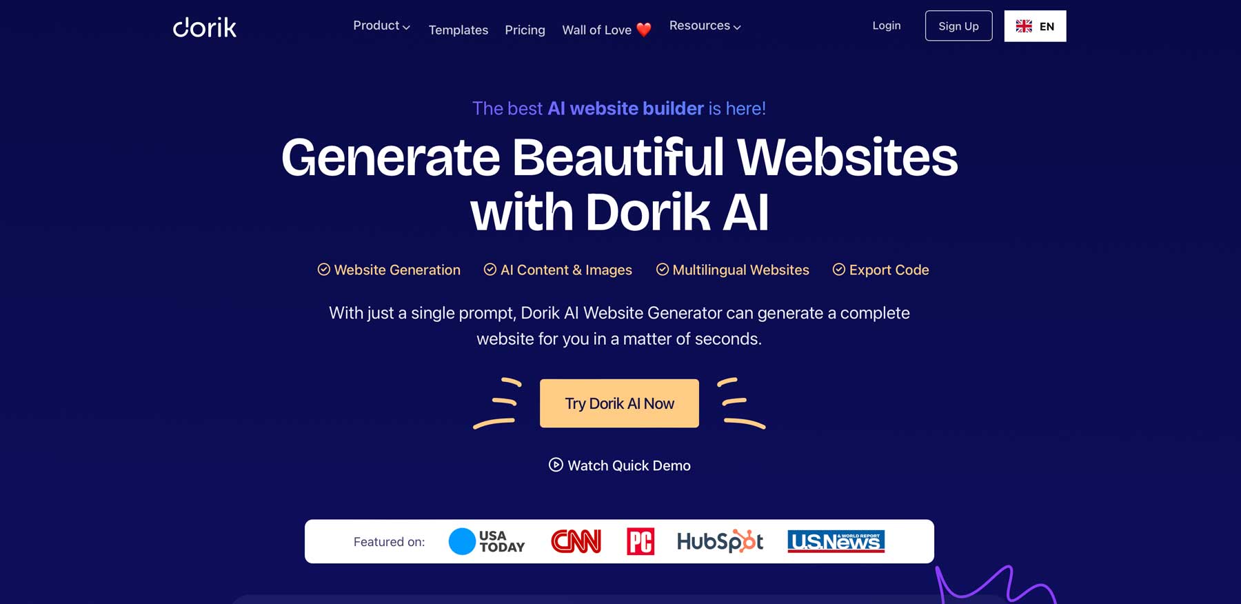 Pembuat situs web Dorik AI