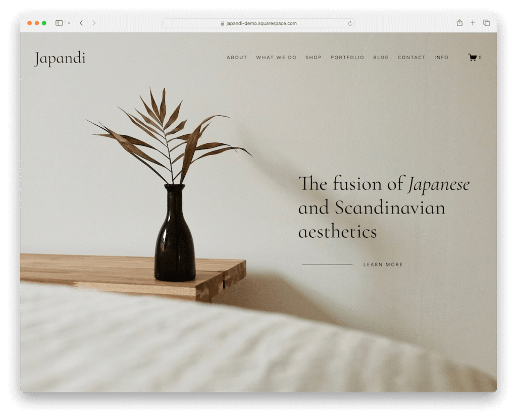 szablon projektu wnętrz Japandi Squarespace