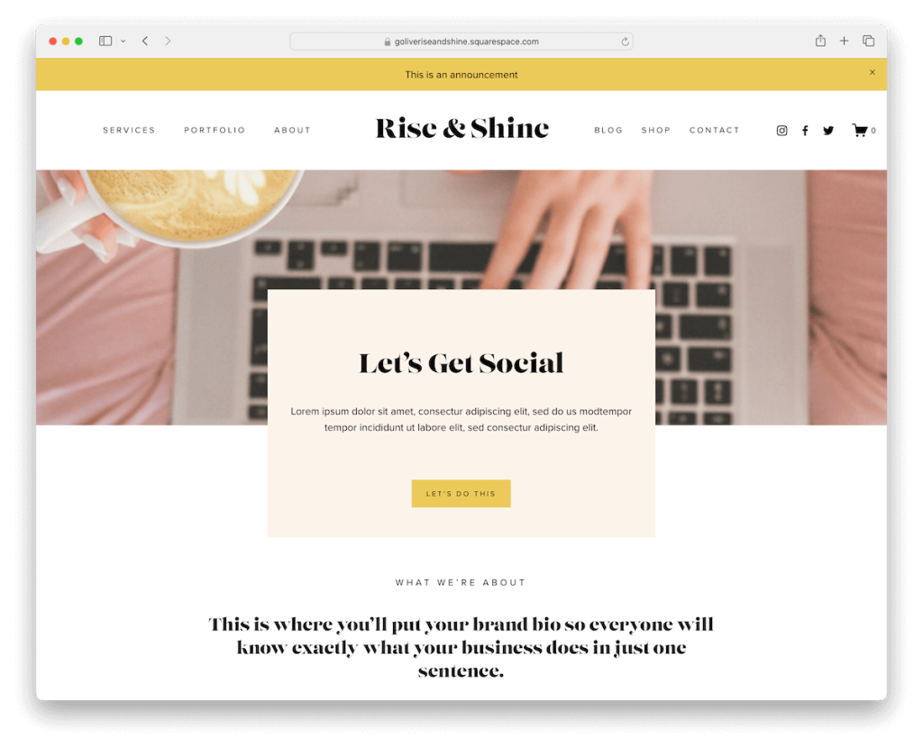 Riseandshine squarespace etki sahibi şablonu