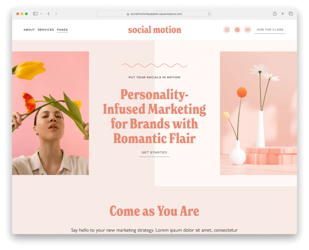 sosyal hareket squarespace etkileyici şablonu