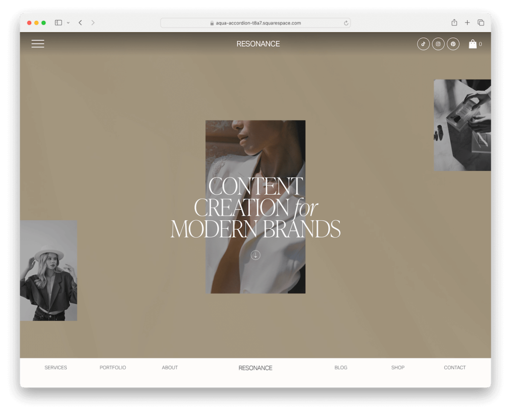 rezonans squarespace etkileyici şablonu