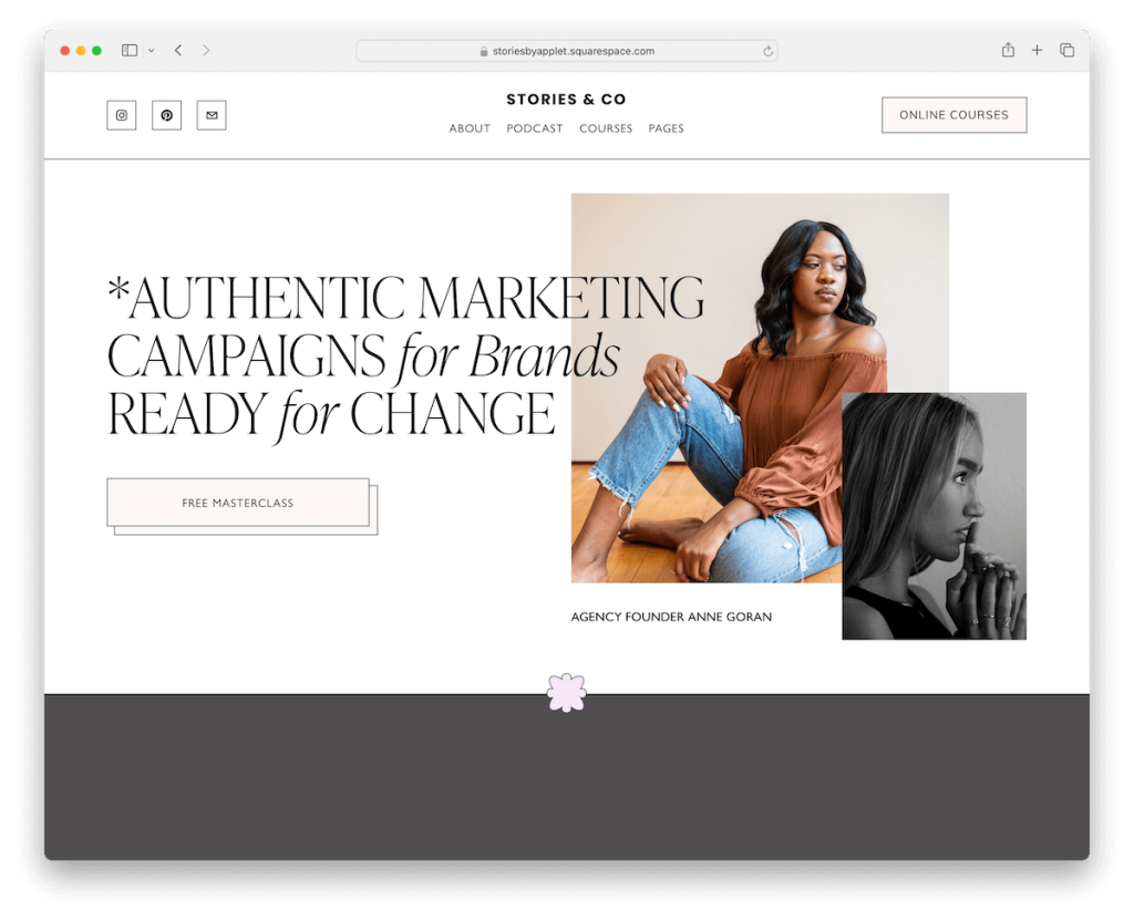 hikayeler squarespace etkileyici şablonu