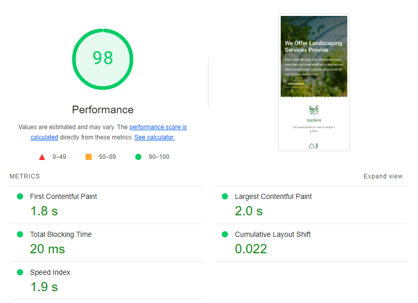 ผลลัพธ์ PageSpeed Insights หลังจากเปิดใช้งาน WP Rocket 3.16