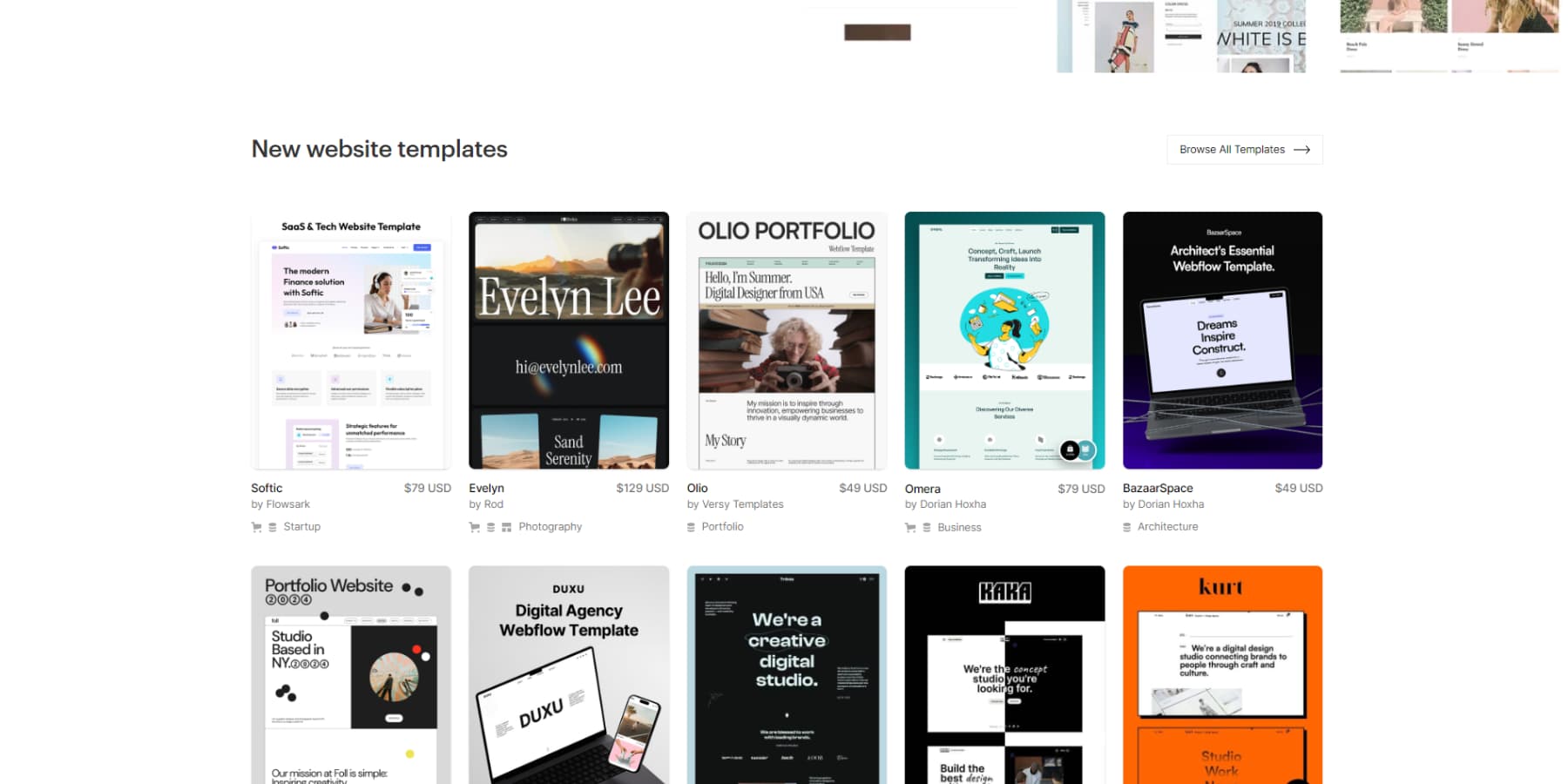 Tangkapan layar Templat Webflow