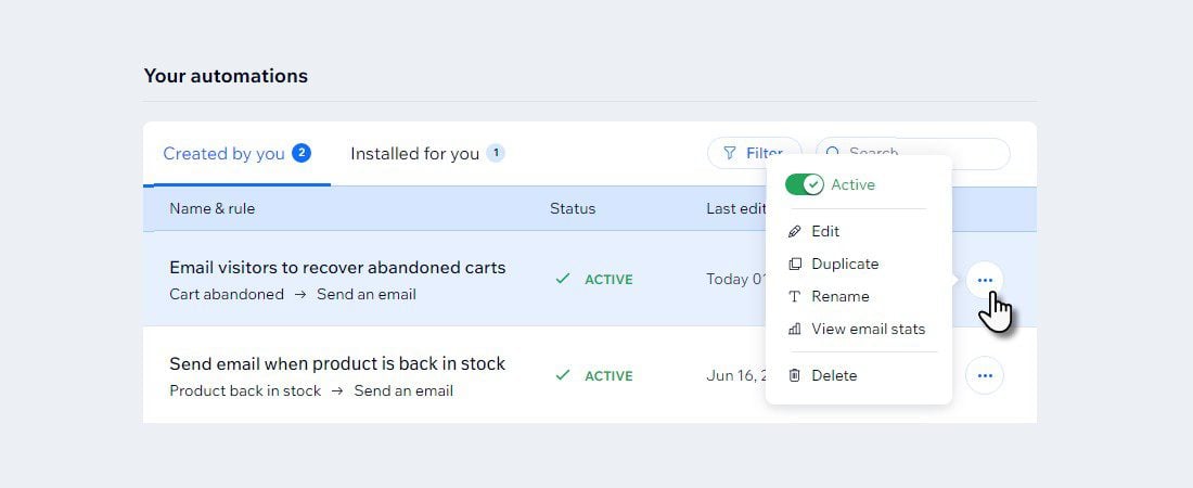 E-mail de panier abandonné Wix et autres automatisations