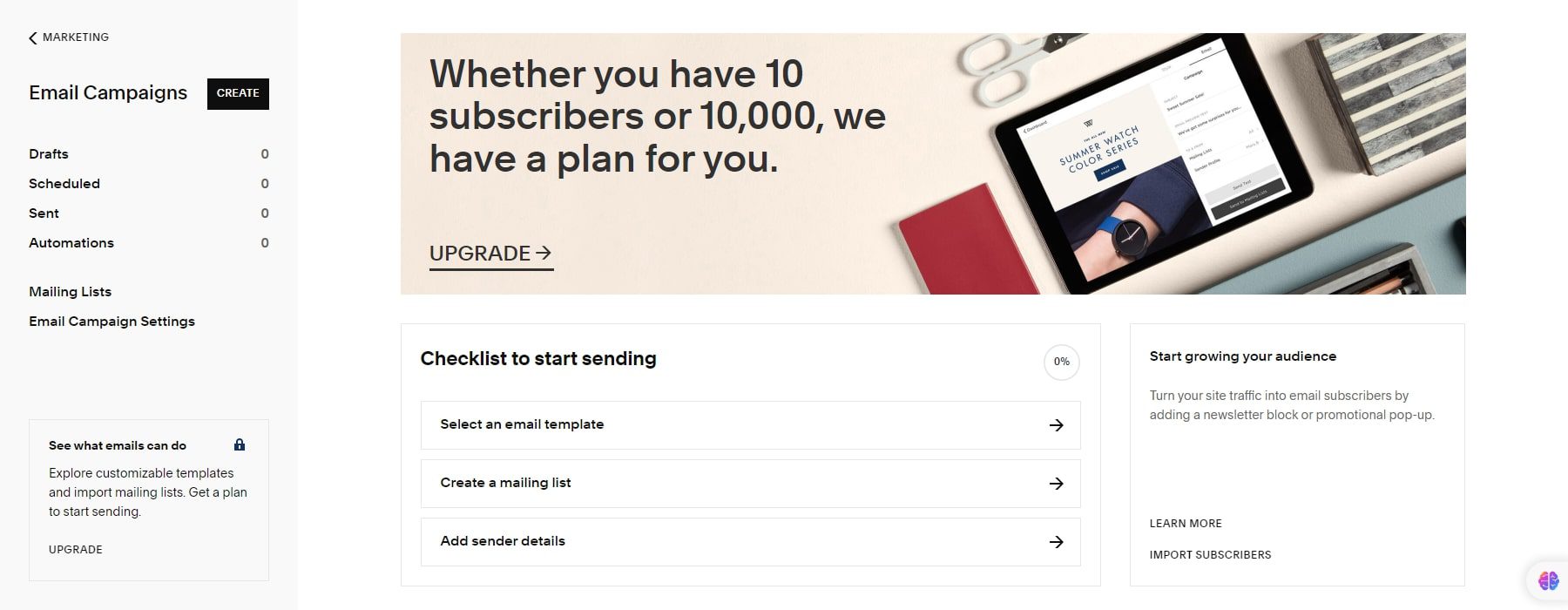 e-mail marketing di Squarespace